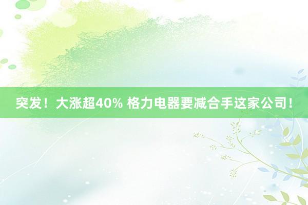 突发！大涨超40% 格力电器要减合手这家公司！