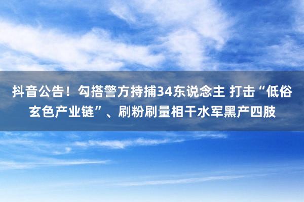 抖音公告！勾搭警方持捕34东说念主 打击“低俗玄色产业链”、刷粉刷量相干水军黑产四肢