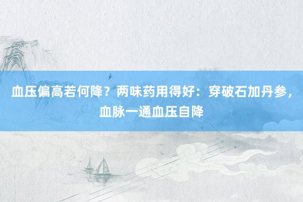 血压偏高若何降？两味药用得好：穿破石加丹参，血脉一通血压自降